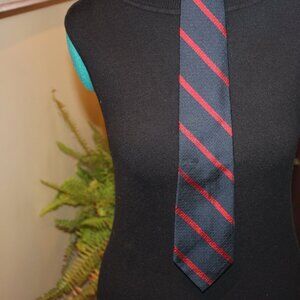 Vintage Nina Ricci Paris 100% Silk Mens Neck Wear-Tie Navy Blue with Red Stripes